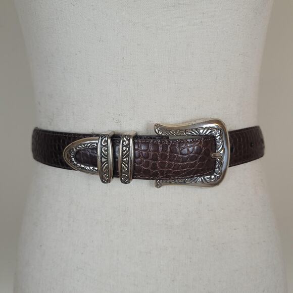 Brighton Belt Med Brown Leather Western Croc Embossed Cowgirl Rodeo Filigree USA main image 4